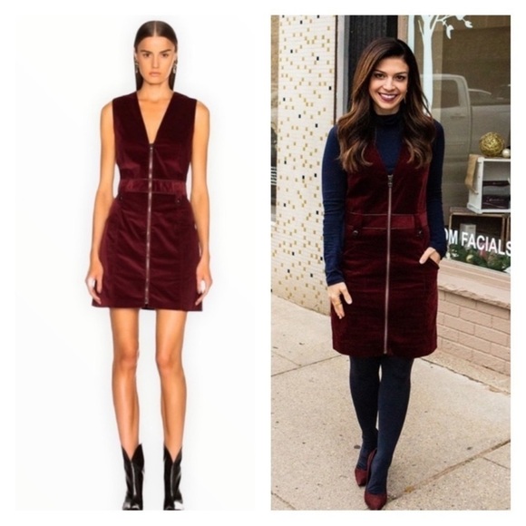 VERONICA BEARD Burgundy Corduroy Orial Zip Front Mini Dress Size 2 - Picture 1 of 10